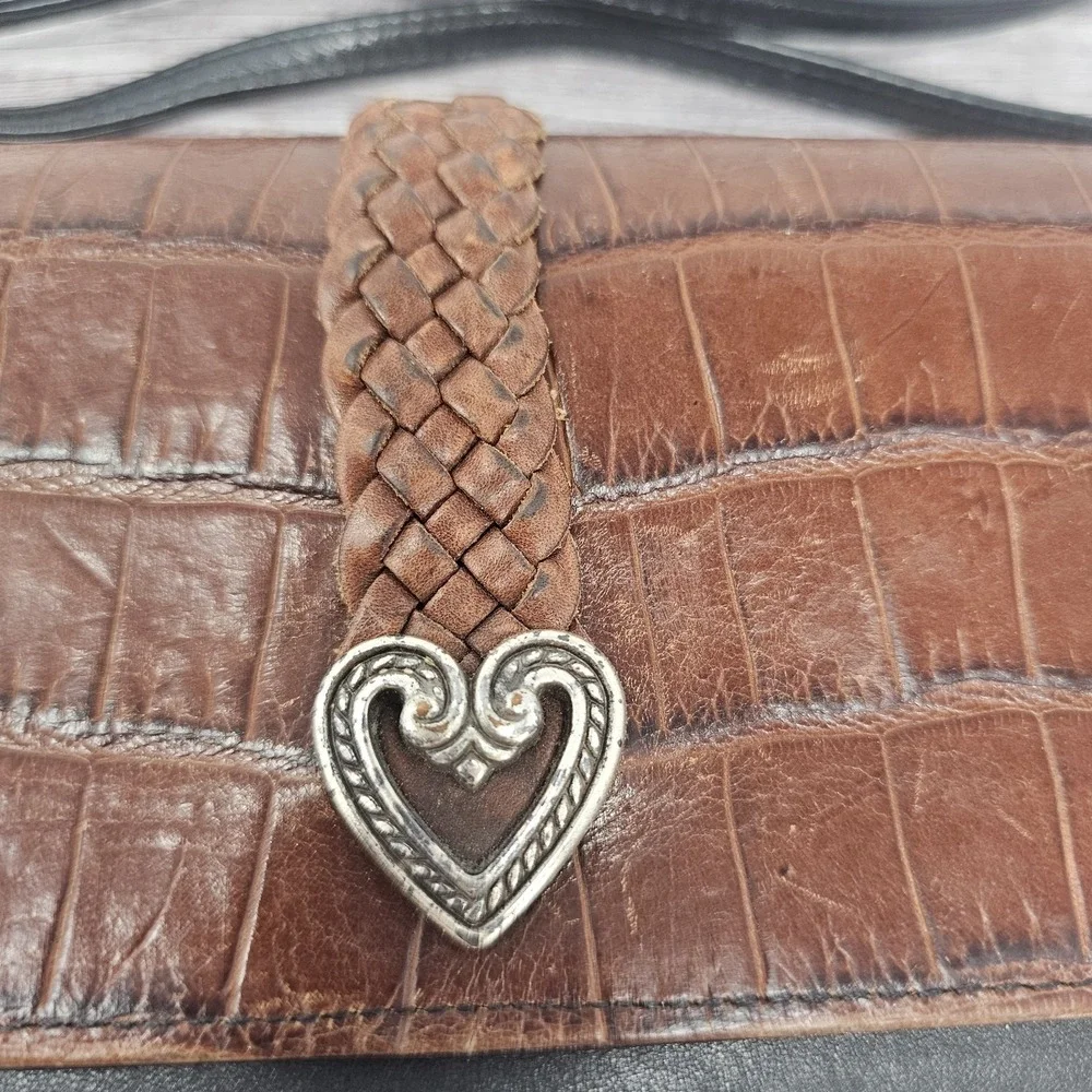 Brighton Brown Croc Embossed Patent Leather Crossbody Bag Wallet